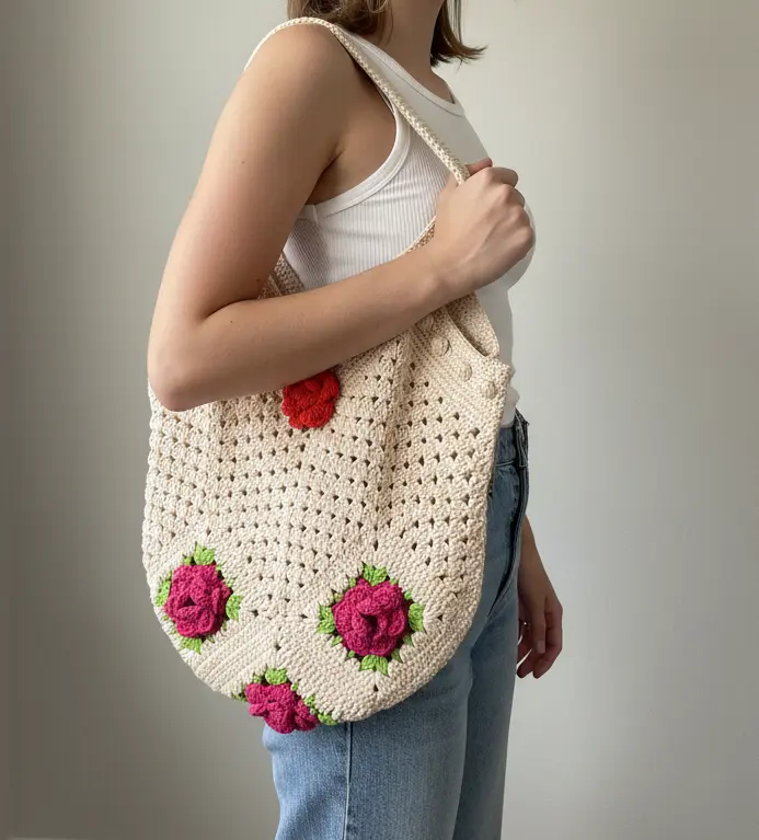 Purple Flower Bag - On Model